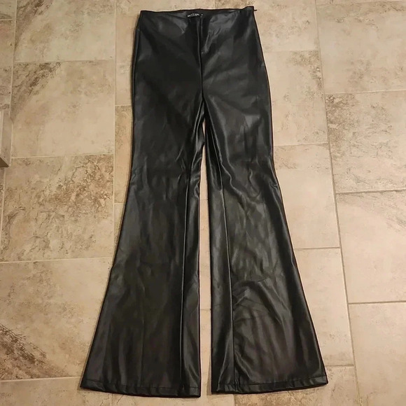 Nasty Gal Pants - Nasty Gal Faux Leather High Waisted Flare Pants